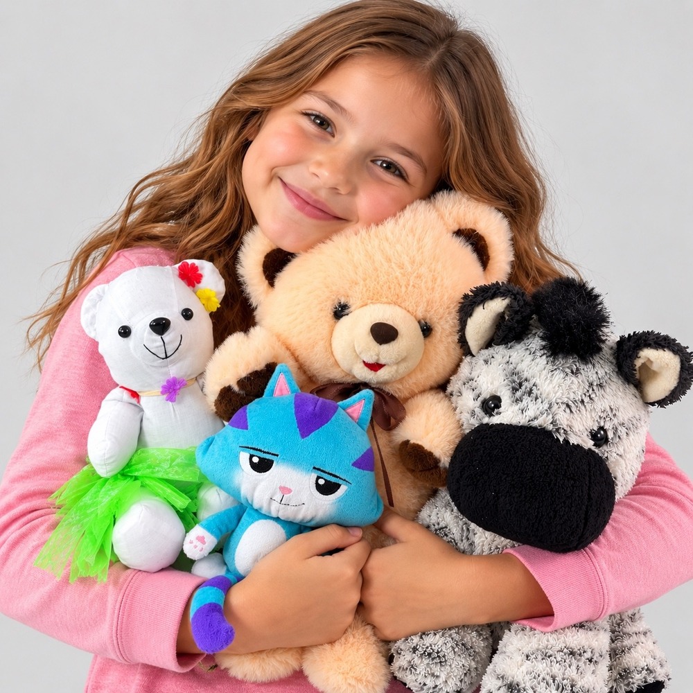 Mixed Plush Toy Lot Zebra Teddy Bear Blue Cat White Bear 4pc Bundle